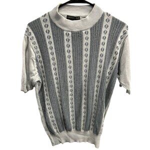 Vintage Alberto Celini Mens Gray White Short Sleeve Sweater Sz Small